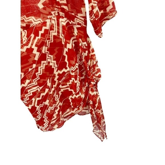 Carmen Marc Valvo Women Collared Sheer Swim Cover Up Long Sleeve Shirt Red Small - Picture 2 of 5